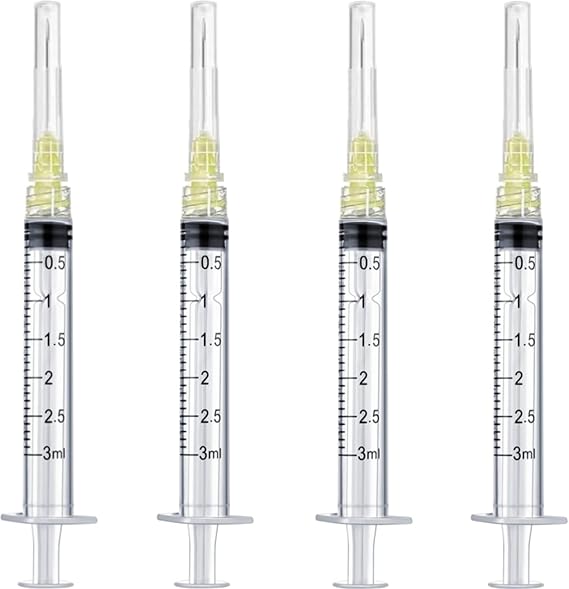 HaBeuniver Luer Lock 3ml 20Gauge 1 Inch Lab Syringe Dispensing Tools for Scientific Research, Experiments, Liquid Measurement Supplies, Individually Sealed Packaged - 50 Pack