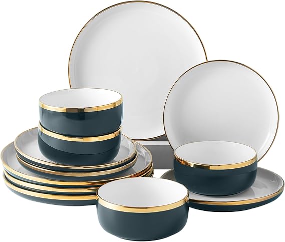 Pokini Porcelain Dinnerware Sets for 4, Luxury China Plates and Bowls Sets