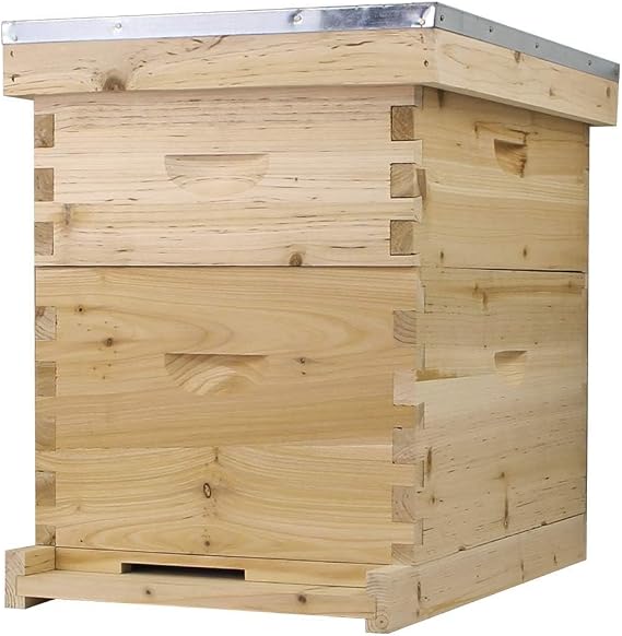 NuBee 8-Frame Beehive Kit Complete Langstroth Hive with 1 Deep & 1 Medium Box, Wax-Coated Foundations, Telescoping Cover, and Queen Excluder Beginner-Friendly & Durable Beekeeping Kit