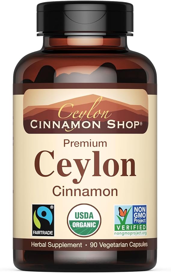Organic Ceylon Cinnamon Capsules, USDA Certified Supplement - 90 Count | Premium Grade True Cinnamon, Sri Lankan Variety, Cinnamomum Verum, All-Natural, Non-GMO, Gluten Free, Made in the USA (GMP)