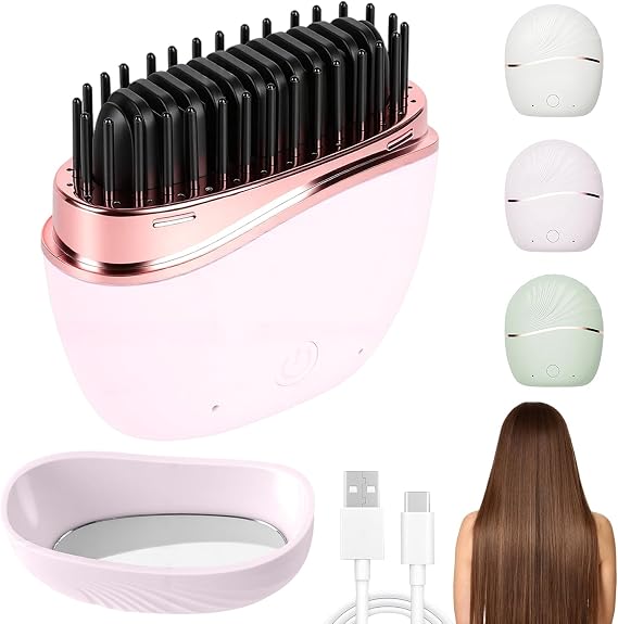 Mini Straightener, Cordless Rechargeable Portable Straightening Comb, 3-Speed Temperature Control, Fast Heating Technology, Mini Hair Straightener with Idea for Home Travel (Pink)