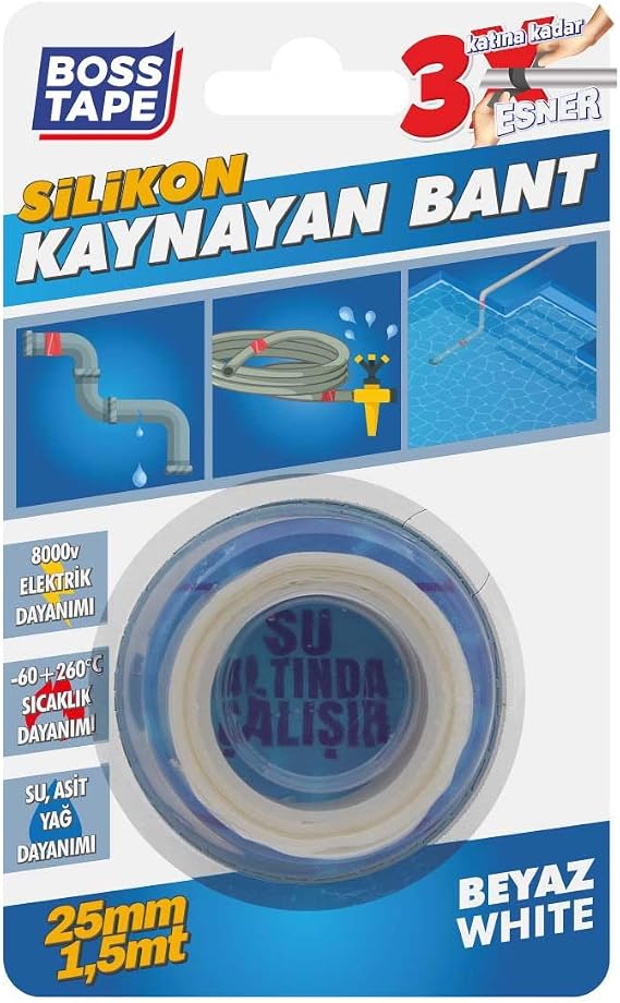 Boss Tape Silikon Kaynayan Tamir Bandı En:25mm Boy:1,5mt Beyaz