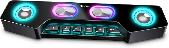 AmpliGame Fifine PC Speakers for Desktop, Bluetooth Computer Speakers Wireless for Gaming, Streaming, Party, E-Sport, RGB Loudspeaker with Aux-in Audio Jack, Controllable RGB, Volume Button A16 Black