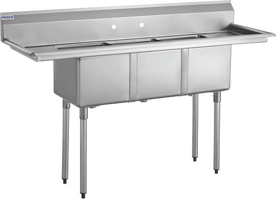 Kratos 29N-004 -Commercial NSF 3 Compartment Sink - 14"Wx16"Lx12"H