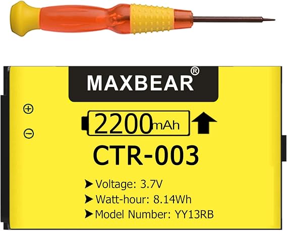 MAXBEAR CTR-003 Battery, (Upgraded) 2200mAh Li-ion New 0 Cycle Internal Replacement Battery for 3DS New 2DS XL 2DS Game Console with Repair Tool Kit