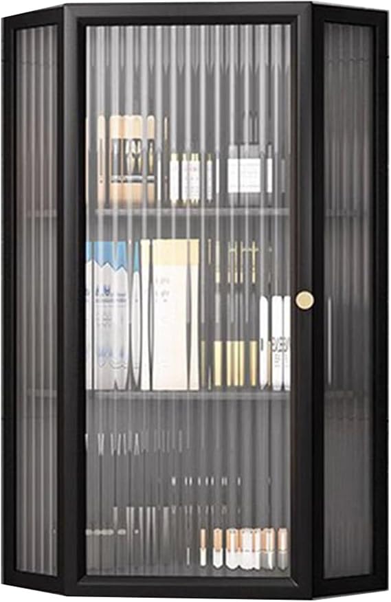 Corner Triangular Wall Cabinet Bathroom Wall Hanging Storage Shelves Living Room Multi-layer Organizing Cabinet With Door Kitchen Cupboard Save Space(Black)