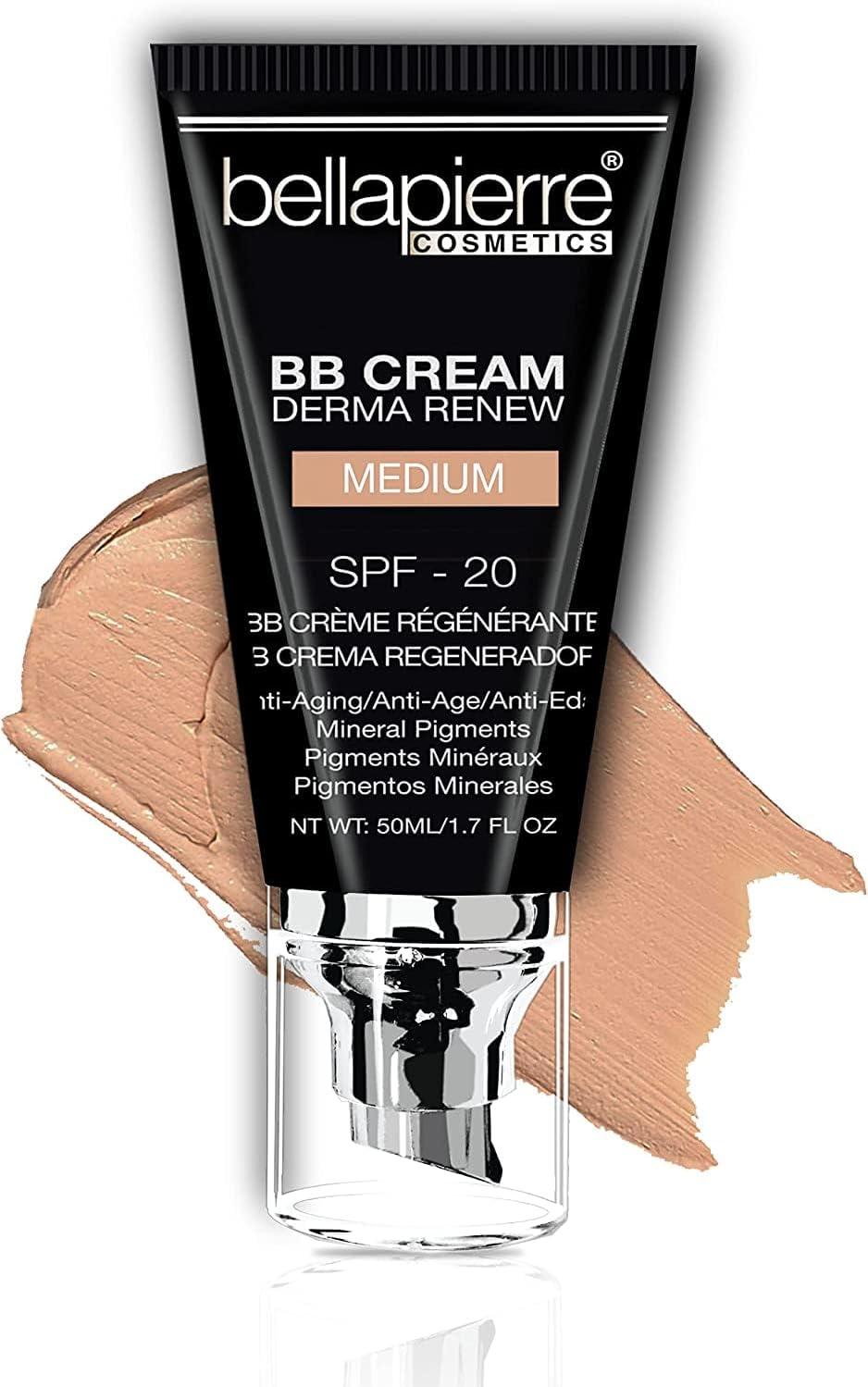 bellapierre BB Cream with SPF 20 - Tinted Sunscreen, Concealer, Matte Foundation, Moisturizing Face Cream | Lightweight Formula  Pump Top Applicator | Non-Toxic & Paraben Free - 48 ML - Medium