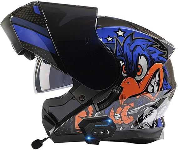 Bluetooth Integrated Helmet Flip Up Motocross Helmet, Modular Full Face Motorcycle Adults Helmet ATV Racing , DOT Approved with Inner Sun Visor Double Lens for Men and Women