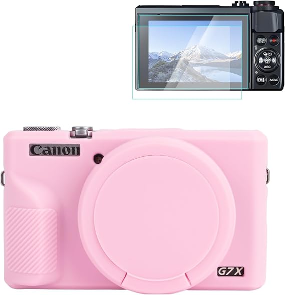 Rieibi Silicone Case for Canon G7X Mark III Case, G7X Mark III Accessories with 2 Pcs Screen Protective Film,Detachable Lens Cover for Canon G7X Mark III Cover
