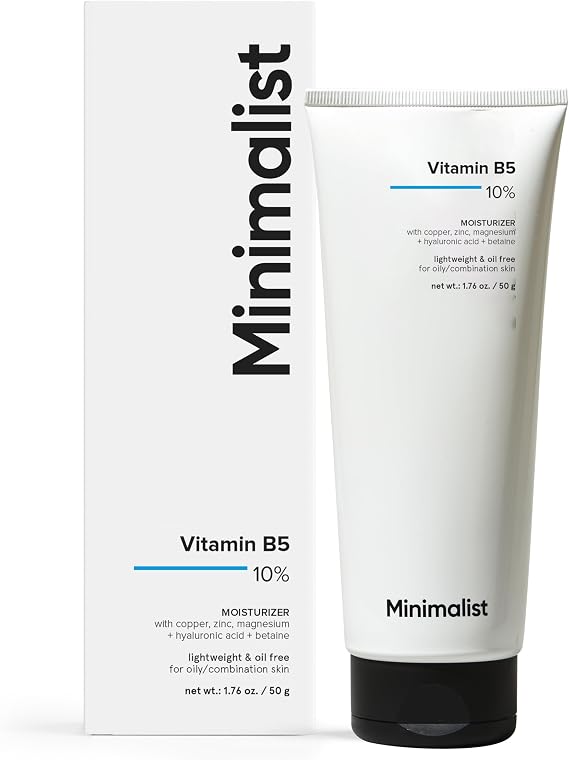 Minimalist Vitamin B5 10% Oil Free Fast Absorbing Lightweight Face Moisturiser Gel For Oily & Acne Prone Skin, 50 g (Pack of 1)