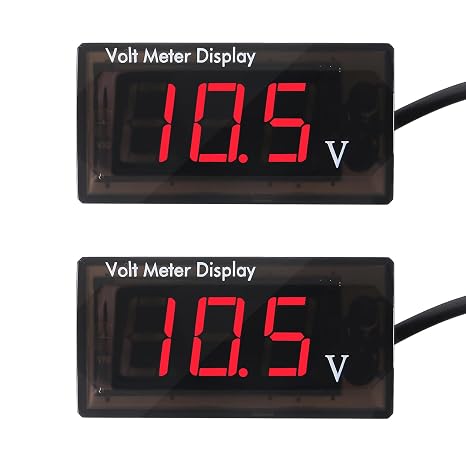 2PCS DC 12V Car Digital Voltmeter Gauge, DC 5-28V Waterproof LED Display Motorcycle Voltmeter Power Energy Volt Meter Gauge for Motorcycle Vehicle Battery Voltage Monitor (Red)