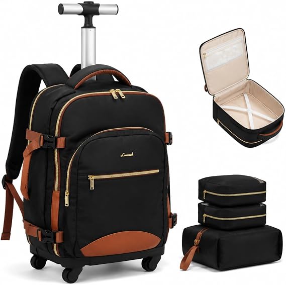 LOVEVOOK Rolling Backpack with Wheels, Carry On Luggage for Women