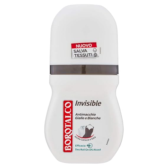 Borotalco:"Invisible" Anti-Stain Deodorant 1.69 Fluid Ounces (50ml) Deo Roll On [ Italian Import ]