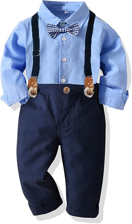 CORATED Toddler Dress Suits Baby Boys Clothes Sets Bowtie Shirts Suspenders Pants 4pcs Gentleman Outfits Suit 6 Month 6 Years