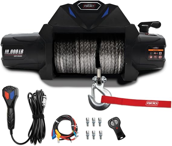 Winch-10000 lb. Load Capacity Electric Winch Kit -12V Synthetic Rope Winch,Waterproof IP68 Electric Winch with Hawse Fairlead, with Wireless/coreded Handheld Remote