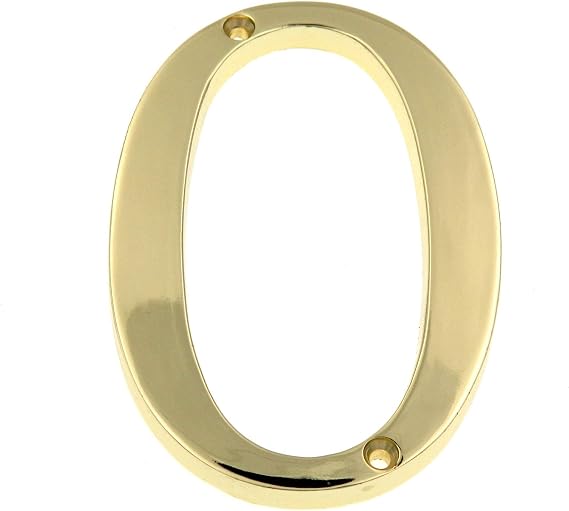 Warwick 5" Polished Brass House Address Number #0, Flush Mount