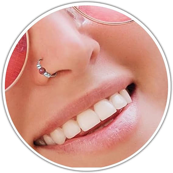 Comfortable Silver Nose Ring Hoop - Handmade Sterling Silver with a 2mm White Opal - Thin Hypoallergenic 24 Gauge Wire 7mm Nose Piercing Jewelry