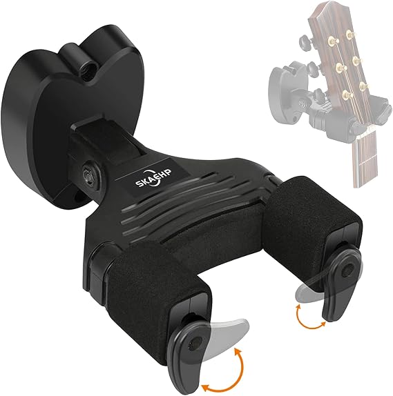 Guitar Wall Mount, Auto Lock Black Walnut Wood Guitar Hanger, Guitar Wall Hangers, Guitar Holder Hook Wall Stand for Classical, Acoustic, Electric Guitar, Bass