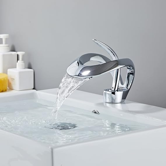 Waterfall Bathroom Counter Top Taps Bath Basin Mixer Tap Mono Brass Faucet,Plating,Low