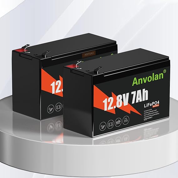 2 Pack 12V 7Ah LiFePO4 Battery, Deep Cycle Lithium Battery, Built in 12A BMS with Low Temp Protection, Max.15000 Cycles, Suitable for Radio,Fish Finder,Kids Ride Toys,Scooter,Water Pump