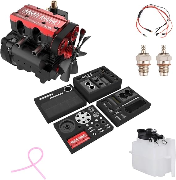 SEMTO ST-NF2 Mini Inline Twin Engine Assembly Set, 7.0cc Four-Stroke Metal Engine with Ignition Starter Accessories, Mechanical Hobby and Engineering Model