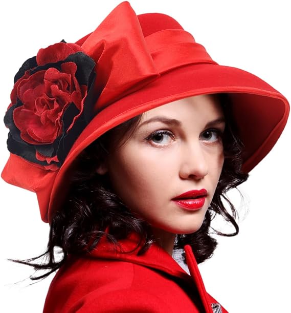 Ruphedy Womens Wool Felt Hats Wide Brim Derby Church Dress Hat for Fall Winter 1920s