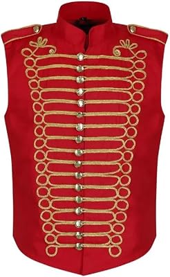 Darkrock Steampunk Red Sleeveless Military Drummer Parade JacketsUSA