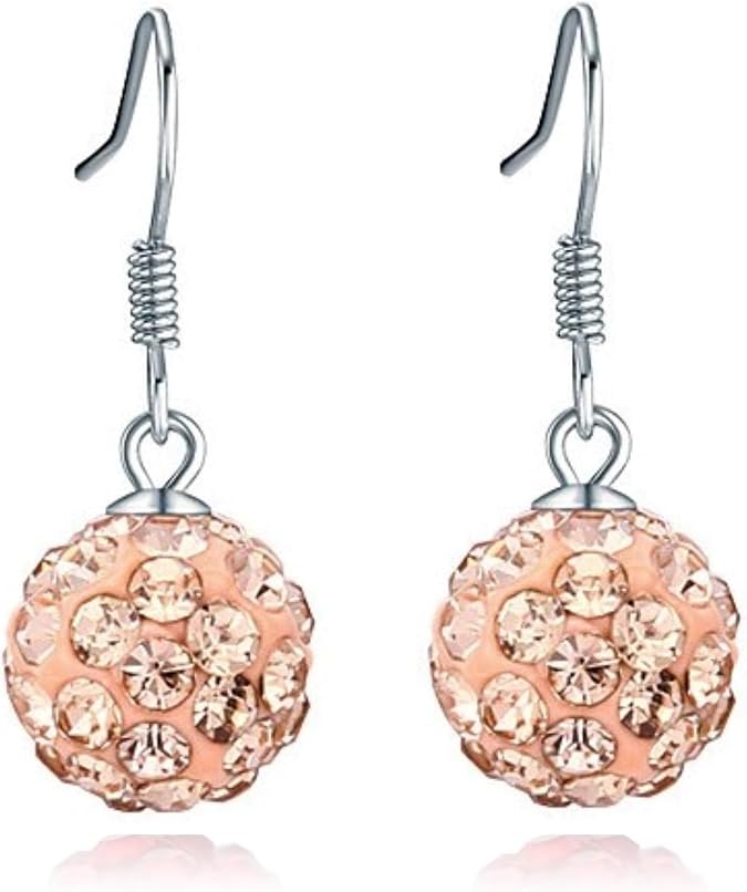 Red/Beige/Violet/Black/White/Pink Crystal Disco Ball Clay Beads Shamballa Long Tassel Dangle Earrings, 925 Sterling Silver Drop Threader Hook Earrings for Women, 8MM