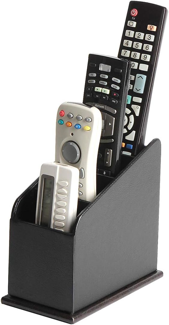 JackCubeDesign 4 Compartments Black Leather Remote Control Organiser Holder, Controller TV Guide, Media Storage Box - MK292A