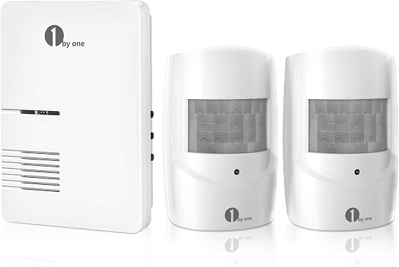 1byone Driveway Alarm, Home Security Alert System with 36 Melodies, 1 Plug-in Receiver and 2 Weatherproof PIR Motion Detector, 1000ft Wireless Transmission Range and 24ft PIR Detection Range