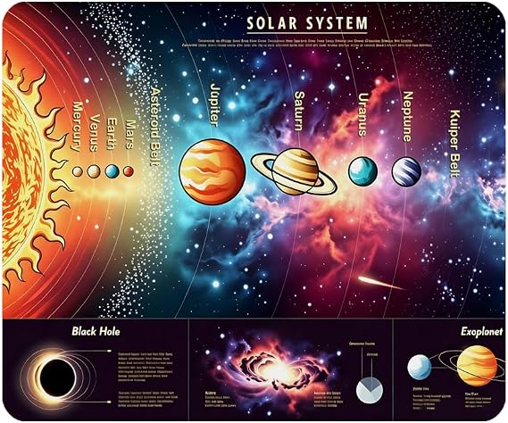 Outer Space Gaming Mouse Pad Solar System Scientific Information Jupiter Saturn Universe Telescope Print Non-Slip Rubber Mouse Pad for Computers, Laptop, Office 9.5 Inch x 7.9 Inch