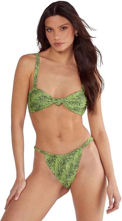 Nasty Gal Women's Snake Print Knot Front Crop Bikini Set