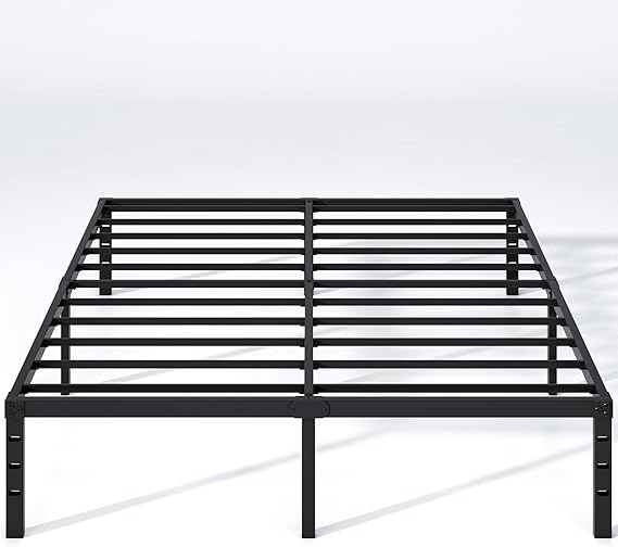 NEW JETO Metal Bed Frame,Queen Size Bed Frame with Storage Space,Heavy Duty Sturdy Mattress Foundation,Easy Assembly,No Box Spring Needed, Black,18 Inch,Queen