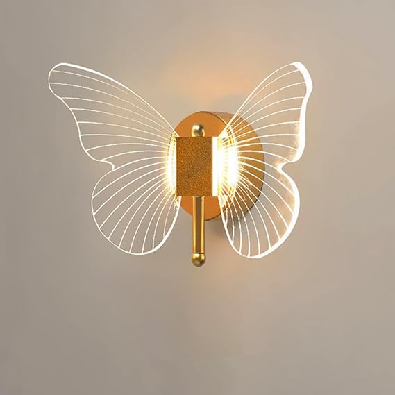 LED Wall Light Indoor, 3 Color Modes LED Wall Lamps, Hardwired Acrylic Butterfly Design Wall Mounted Sconce, Home Lights for Bedroom Bedside Hallway Living Room, 20cm x 10cm x 6cm [Energy Class E]