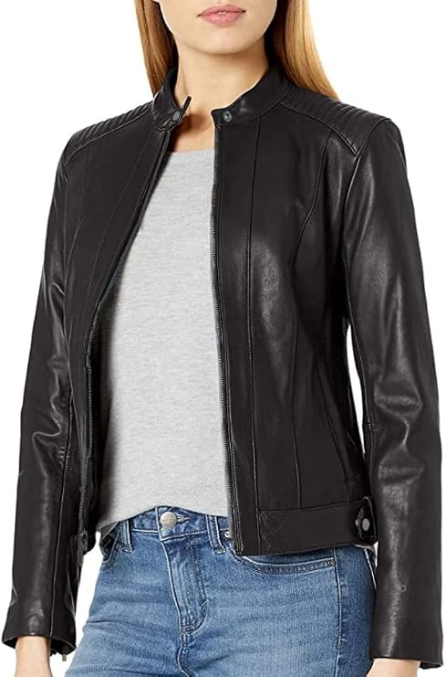 Women's Lambskin Leather Jacket Genuine Leather, Slim Fit Zip-Up Coat, Outerwear Jacket