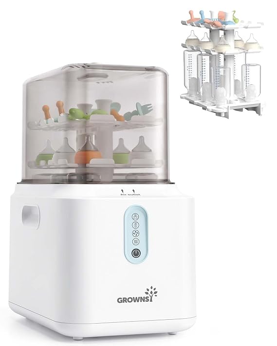 Grownsy 3-Layer Bottle Sterilizer and Dryer for Baby Bottles & Pump Parts | 45% Faster Electric Steam Sterilization, Large Capacity, Universal Compatibility, Compact Design, BPA-Free Materials