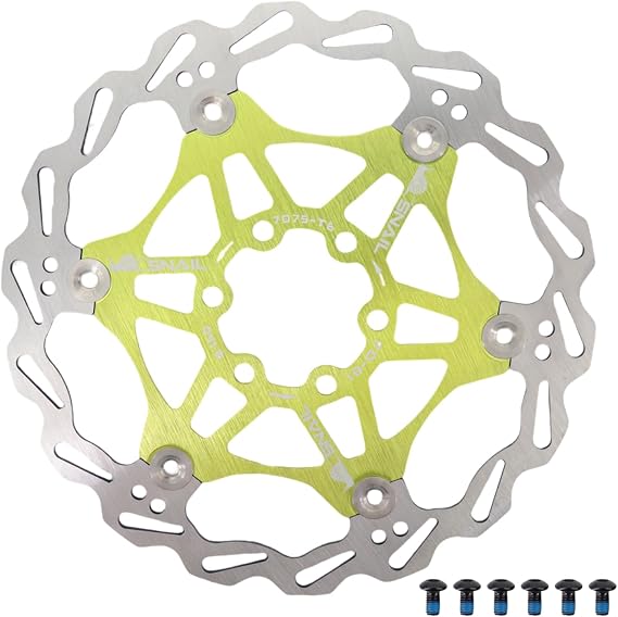DJC Bike Brake Disc Rotor MTB Floating Brake Disc 160mm 180mm 203mm with 6 Bolts Road Bike MTB BMX Steel Aluminum Brake Disc (5# Green, 160mm)