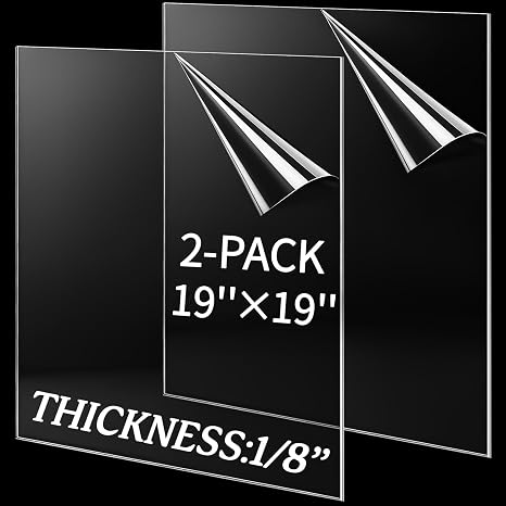 Pushglossy 2 Pack 1919" Clear Acrylic Square Sheet 1/8" (3mm) DIY Project-Grade Material Thick Acrylic Sheets Blanks, High Light Transmit and Shatterproof for Home Decor, and Protect Barrier