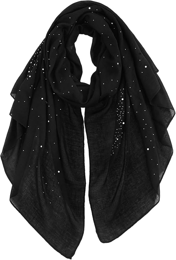 GERINLY Sparkly Scarf for Women, Rhinestone Pearl Scarves, Glitter Head Scarf, Bling Bling Shawl and Wraps