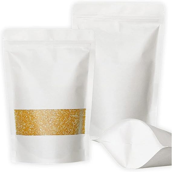 Muka 50 PCS White Kraft Bags Toaster Bags with Frosted Window | Food Grade Spouted Pouches, Leak-Proof Cap, Temp -20