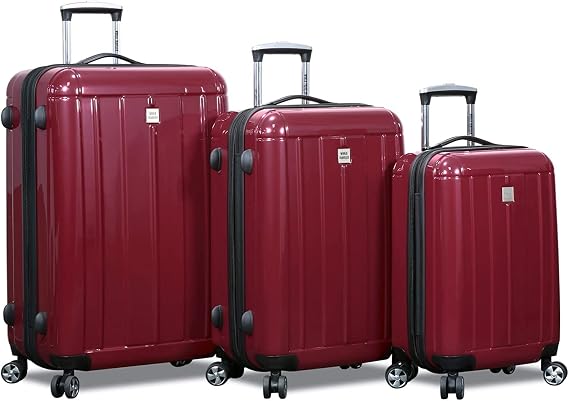 World Traveler Contour Polycarbonate Hardside Expandable Spinner Luggage with TSA Lock, Wine, 3-Piece Set(20in,24in,28in)