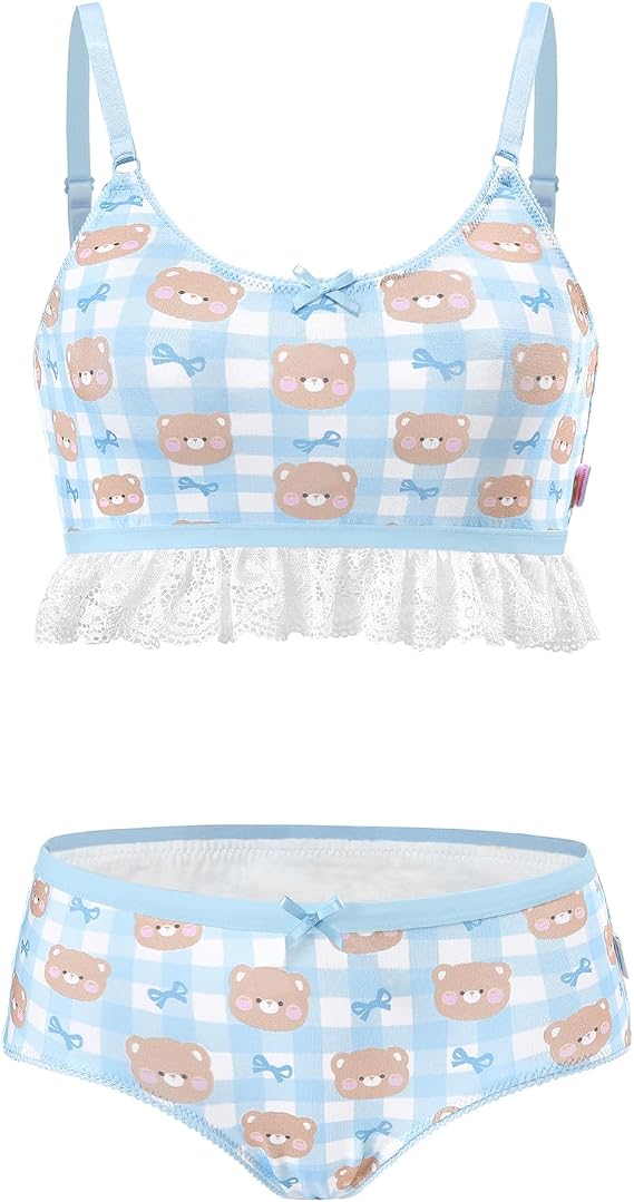 Littleforbig Lacy Trim Women Nightwear Strap Sleepwear Cami Top Shorts Lingerie Baby Bear Bralette Loungewear Set