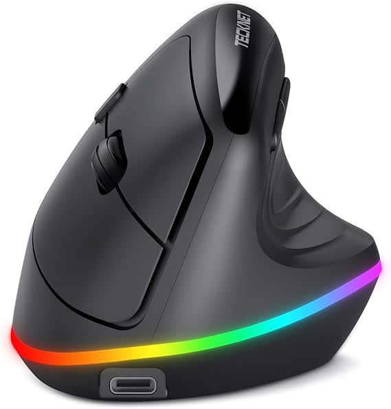 TECKNET RGB Bluetooth Ergonomic Mouse Rechargeable Wireless Multi-Device