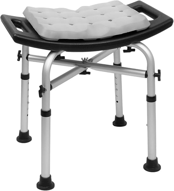 KMINA Shower Stool for Elderly, Padded Bath Seat, Supports 330 lb, Black