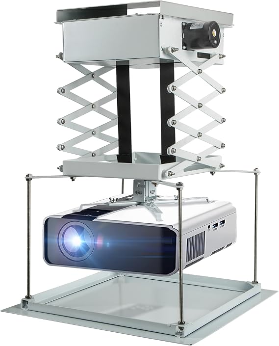 CGOLDENWALL 1m Hidden Projector Lift Motorized Projector Mount Ceiling Mount, 44lbs Capacity, 18.9"*18.9" Baseplate Customizable, Auto-sync with Projectors (Running Distance: 100cm/39.37")