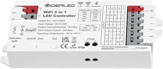 5 in 1 Smart WiFi LED Controller RGBWW,Wireless Controller for RGBCCT RGBW RGB CCT and 5 Single Colour LED Strip Lights App/Voice Controlled Work with