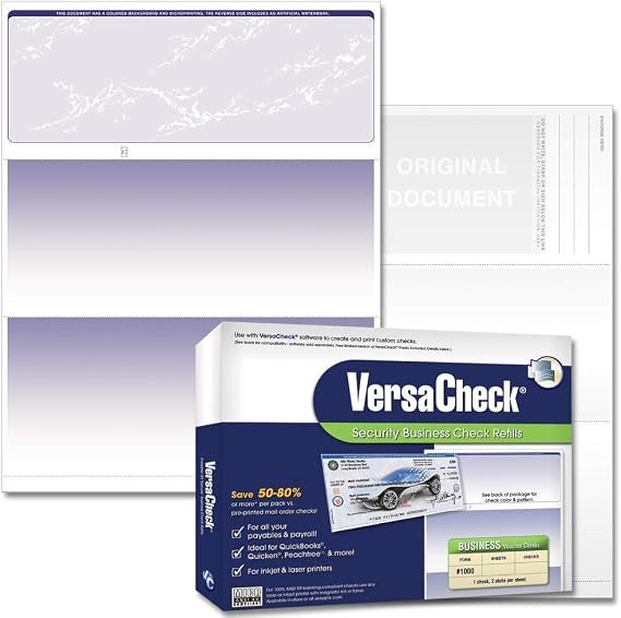 VersaCheck Secure Checks - 500 Blank Business Voucher Checks - Blue Prestige - 500 Sheets Form #1000 - Check on Top