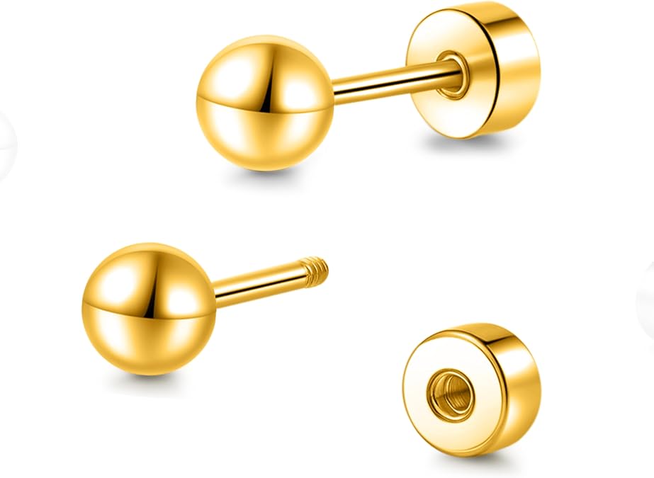Hypoallergenic Titanium Screw Back Flat Back Ball Stud Earrings
