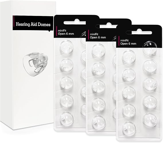 Open 6mm-Hearing Aid Domes for Oticon Minifit, Oticon Hearing Aid Supplies | Oticon Domes Hearing Aid MiniFit Replacements Parts, Accessories Universal Domes for Hearing Aids Cleaning Kits (30 Pcs)