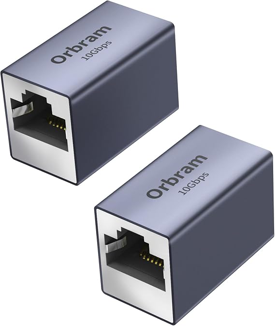 Orbram 2 Pack Ethernet Extender 10Gbps, UL Listed RJ45 Coupler Adapter for Cat8/Cat7/Cat6a/Cat6/Cat5 Cable, 328ft Long-Distance Connection, Female to Female Coupler, Aluminum Alloy Shell, Space Grey